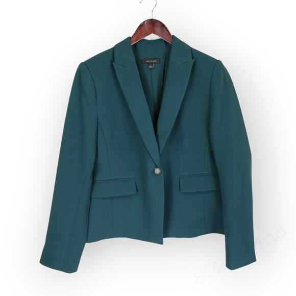 Sz8 AnnTaylor TheShorter OneButton Blazer SlateGreen FluidCrepe Suitwear RTO - Picture 13 of 15